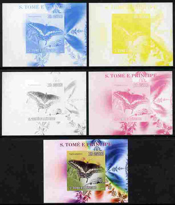 St Thomas & Prince Islands 2009 Butterflies & Catterpillars #2 individual deluxe sheet - the set of 5 imperf progressive proofs comprising the 4 individual colours plus all 4-colour composite, unmounted mint