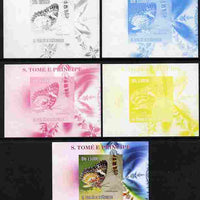 St Thomas & Prince Islands 2009 Butterflies & Catterpillars #3 individual deluxe sheet - the set of 5 imperf progressive proofs comprising the 4 individual colours plus all 4-colour composite, unmounted mint