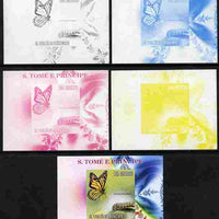 St Thomas & Prince Islands 2009 Butterflies & Catterpillars #4 individual deluxe sheet - the set of 5 imperf progressive proofs comprising the 4 individual colours plus all 4-colour composite, unmounted mint