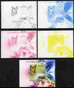 St Thomas & Prince Islands 2009 Butterflies & Catterpillars #4 individual deluxe sheet - the set of 5 imperf progressive proofs comprising the 4 individual colours plus all 4-colour composite, unmounted mint