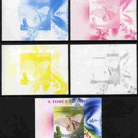 St Thomas & Prince Islands 2009 Butterflies & Catterpillars #5 individual deluxe sheet - the set of 5 imperf progressive proofs comprising the 4 individual colours plus all 4-colour composite, unmounted mint