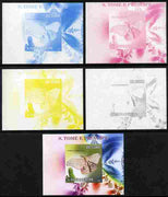 St Thomas & Prince Islands 2009 Butterflies & Catterpillars #5 individual deluxe sheet - the set of 5 imperf progressive proofs comprising the 4 individual colours plus all 4-colour composite, unmounted mint