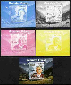 St Thomas & Prince Islands 2009 Albert Einstein #2 individual deluxe sheet - the set of 5 imperf progressive proofs comprising the 4 individual colours plus all 4-colour composite, unmounted mint