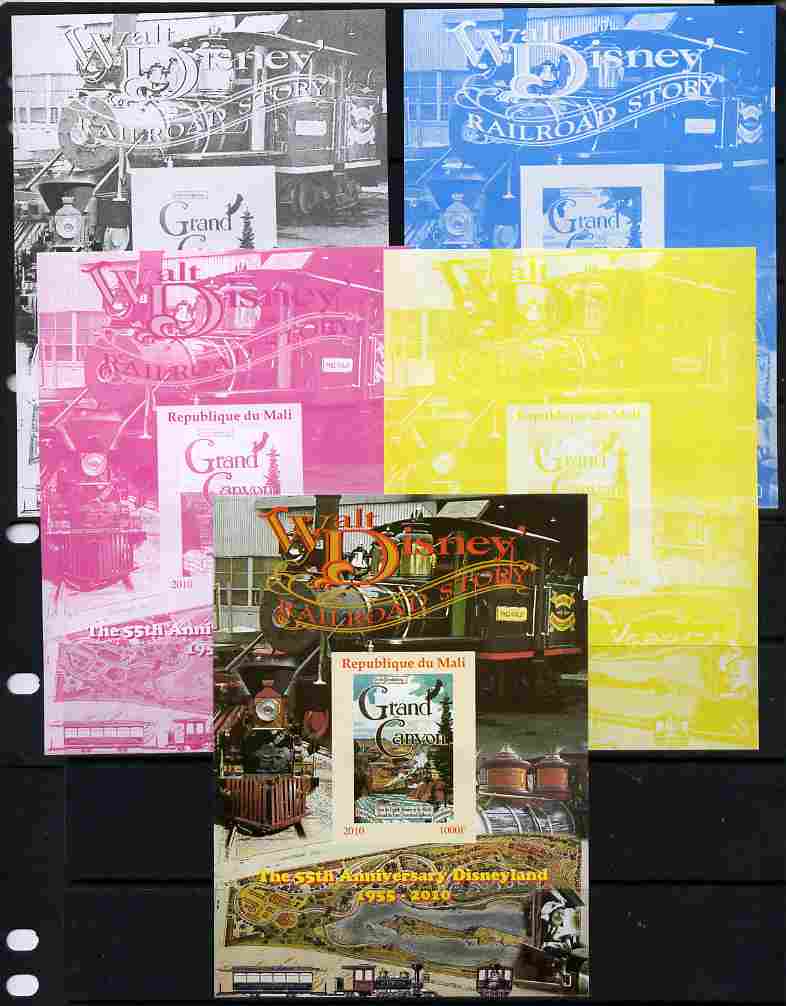 Mali 2010 The 55th Anniversary of Disneyland - Walt Disney's Railroad Story #05 s/sheet - the set of 5 imperf progressive proofs comprising the 4 individual colours plus all 4-colour composite, unmounted mint