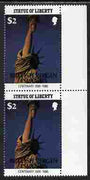 British Virgin Islands 1986 Statue of Liberty Centenary $2 similar to m/sheet but from the unique multi-country sheet intended for a special first day cover but never issued, unmounted mint in a vertical pair to authenticate its source