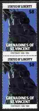 St Vincent - Grenadines 1986 Statue of Liberty Centenary $8 similar to m/sheet but from the unique multi-country sheet intended for a special first day cover but never issued, unmounted mint in a vertical pair to authenticate its source
