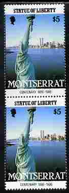 Montserrat 1986 Statue of Liberty Centenary $5 similar to m/sheet but from the unique multi-country sheet intended for a special first day cover but never issued, unmounted mint in a vertical pair to authenticate its source