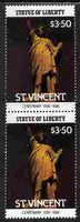 St Vincent 1986 Statue of Liberty Centenary $3.50 similar to m/sheet but from the unique multi-country sheet intended for a special first day cover but never issued, unmounted mint in a vertical pair to authenticate its source
