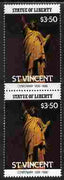 St Vincent 1986 Statue of Liberty Centenary $3.50 similar to m/sheet but from the unique multi-country sheet intended for a special first day cover but never issued, unmounted mint in a vertical pair to authenticate its source