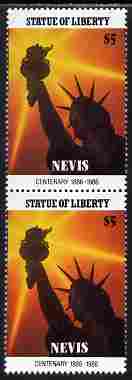 Nevis 1986 Statue of Liberty Centenary $5 similar to m/sheet but from the unique multi-country sheet intended for a special first day cover but never issued, unmounted mint in a vertical pair to authenticate its source
