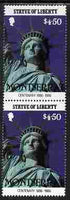 Montserrat 1986 Statue of Liberty Centenary $4.50 similar to m/sheet but from the unique multi-country sheet intended for a special first day cover but never issued, unmounted mint in a vertical pair to authenticate its source