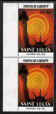 St Lucia 1986 Statue of Liberty Centenary $3.50 similar to m/sheet but from the unique multi-country sheet intended for a special first day cover but never issued, unmounted mint in a vertical pair to authenticate its source