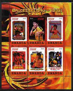 Rwanda 2010 Bruce Lee perf sheetlet containing 6 values unmounted mint