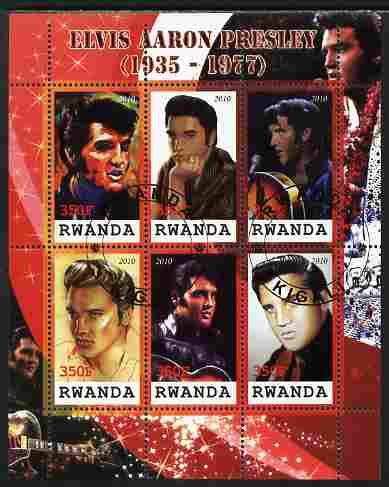 Rwanda 2010 Elvis Presley perf sheetlet containing 6 values fine cto used