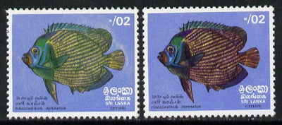 Sri Lanka 1972 Fish 2c with plum colour omitted (plus normal) both unmounted mint SG 594a