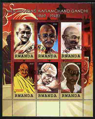 Rwanda 2010 Mahatma Gandhi perf sheetlet containing 6 values fine cto used