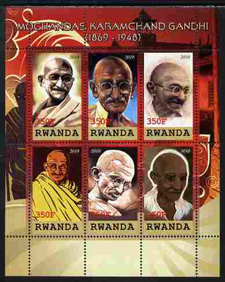 Rwanda 2010 Mahatma Gandhi perf sheetlet containing 6 values unmounted mint