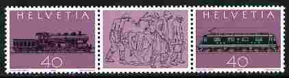 Switzerland 1982 Centenary of St Gotthard Railway perf set of 2 in strip of 3 with label unmounted mint SG 1021a