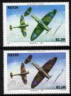 Nevis 1986 Spitfire $2.50 (Mark 1A in Battle of Britain) with red omitted plus normal both unmounted mint as SG 373.,