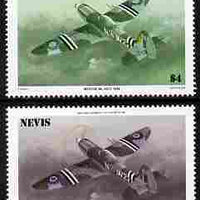 Nevis 1986 Spitfire $4 (Mark XXIV) with red omitted plus normal both unmounted mint as SG 375.,