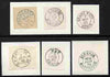 French Colonies six impressions of postmarks being forgeries by Francois Fournier on piece from special album