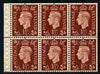 Great Britain 1937-47 KG6 1.5d red-brown booklet pane of 6 with inverted watermark unmounted mint with good perfs on 2 sides SG QB21a