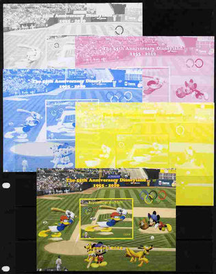 Mali 2010 The 55th Anniversary of Disneyland - Baseball #1 s/sheet - the set of 5 imperf progressive proofs comprising the 4 individual colours plus all 4-colour composite, unmounted mint