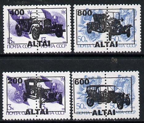 Altaj Republic - Vintage Cars opt set of 4 values, each design opt'd on,pair of,Russian defs (total 8 stamps) unmounted mint