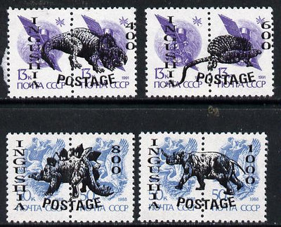 Ingushetia Republic - Prehistoric Animals opt set of 4 values, each design opt'd on,pair of,Russian defs (total 8 stamps) unmounted mint