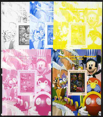 Mali 2010 The 55th Anniversary of Disneyland - Mickey Mouse Railway #03 s/sheet - the set of 5 imperf progressive proofs comprising the 4 individual colours plus all 4-colour composite, unmounted mint