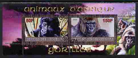 Djibouti 2010 Animals of Africa - Gorillas perf sheetlet containing 2 values fine cto used