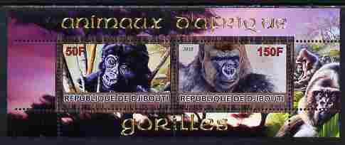 Djibouti 2010 Animals of Africa - Gorillas perf sheetlet containing 2 values unmounted mint