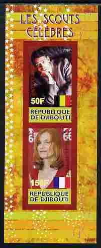 Djibouti 2010 Famous Scouts - Isabel Huppert & Jacques Brel imperf sheetlet containing 2 values unmounted mint