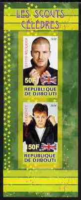 Djibouti 2010 Famous Scouts - David Beckham & Paul McCartney imperf sheetlet containing 2 values unmounted mint