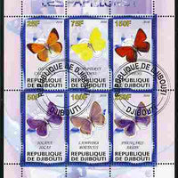 Djibouti 2010 Butterflies #01 perf sheetlet containing 6 values fine cto used