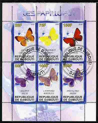 Djibouti 2010 Butterflies #01 perf sheetlet containing 6 values fine cto used