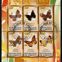 Djibouti 2010 Butterflies #02 perf sheetlet containing 6 values fine cto used