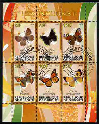 Djibouti 2010 Butterflies #02 perf sheetlet containing 6 values fine cto used