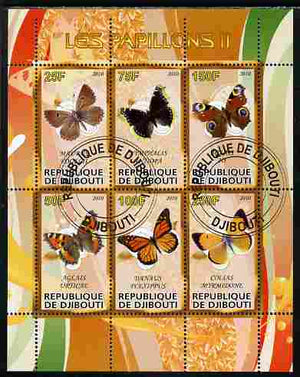 Djibouti 2010 Butterflies #02 perf sheetlet containing 6 values fine cto used