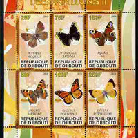Djibouti 2010 Butterflies #02 perf sheetlet containing 6 values unmounted mint