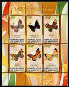 Djibouti 2010 Butterflies #02 perf sheetlet containing 6 values unmounted mint