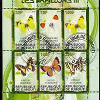 Djibouti 2010 Butterflies #03 perf sheetlet containing 6 values fine cto used