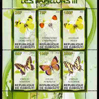 Djibouti 2010 Butterflies #03 perf sheetlet containing 6 values unmounted mint