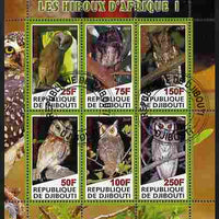 Djibouti 2010 African Owls #01 perf sheetlet containing 6 values fine cto used