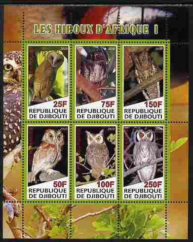 Djibouti 2010 African Owls #01 perf sheetlet containing 6 values unmounted mint