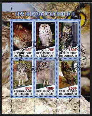 Djibouti 2010 African Owls #02 perf sheetlet containing 6 values fine cto used