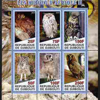 Djibouti 2010 African Owls #02 perf sheetlet containing 6 values unmounted mint
