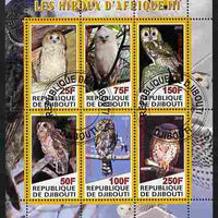 Djibouti 2010 African Owls #03 perf sheetlet containing 6 values fine cto used