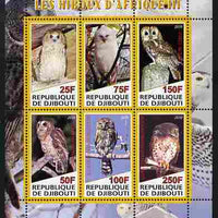 Djibouti 2010 African Owls #03 perf sheetlet containing 6 values unmounted mint