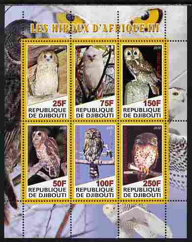 Djibouti 2010 African Owls #03 perf sheetlet containing 6 values unmounted mint
